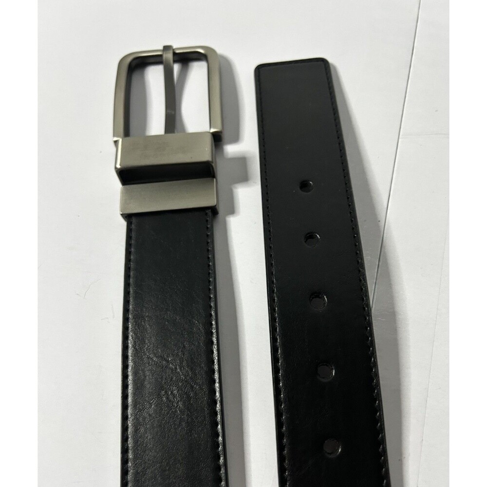 Classic Black Leather Belt with Metallic Buckle